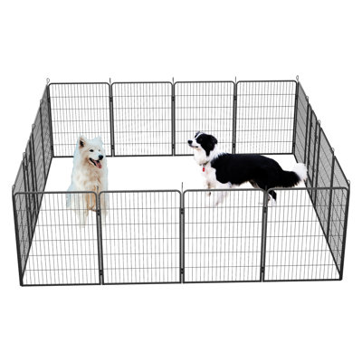 40" High Dog Fence 16 Panels With Doors, Portable And Collapsible For Camping Travel Yard Use, Safe Round Edges