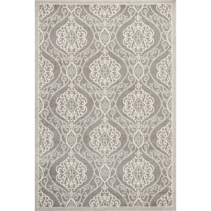 Oyler Silver Moroccan Indoor Outdoor Area Rug, Rectangle 1'11" x 3'9"