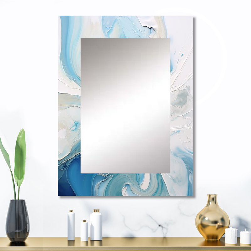 Blue and Grey Ethereal Elixir V - Modern Rectangular Wall Mirror, 32 po x 24 po