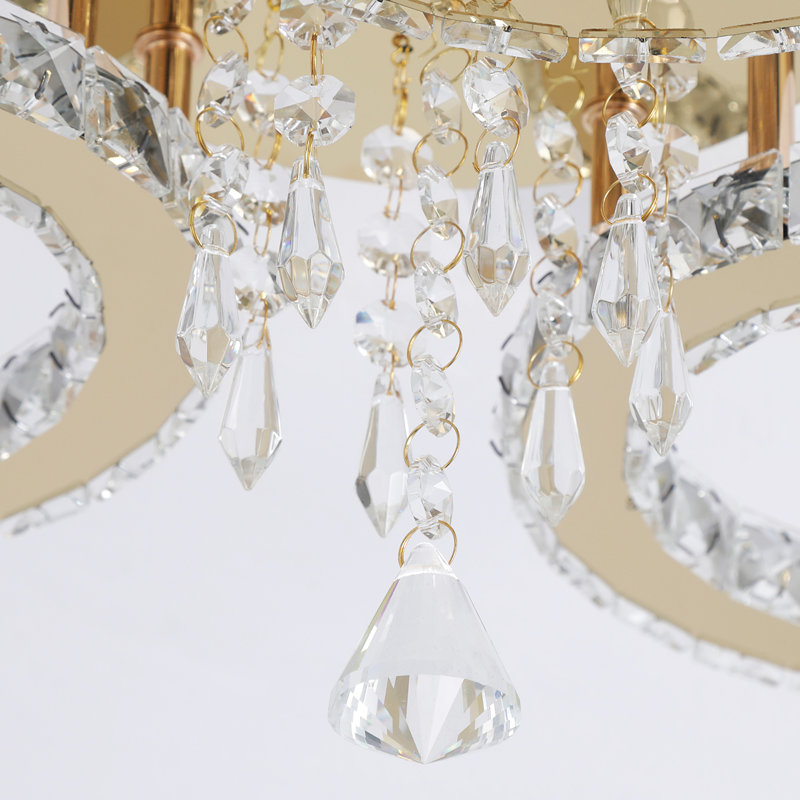 Gold K9 Crystal 3 Rings Chandelier Modern Ceiling Light With Metal Base And Crystal Accent, 3 Lights