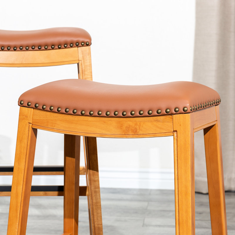 Tabouret de bar 30 po avec siège de selle - Finition élégante et confortable, Naturel, Orange