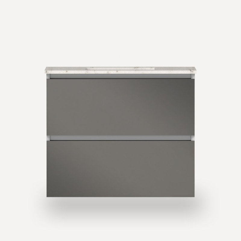 Ensemble de meuble-lavabo mural simple 37 po, Miroir gris, Silestone Lyra