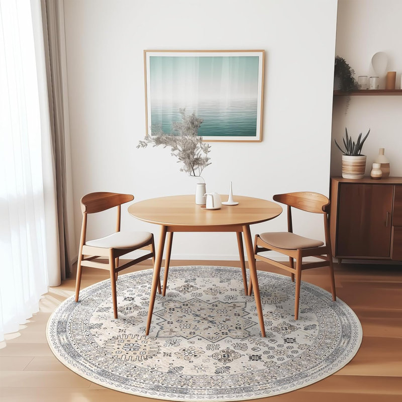 Tapis lavable antidérapant Medallion (beige), Rond 8 pi