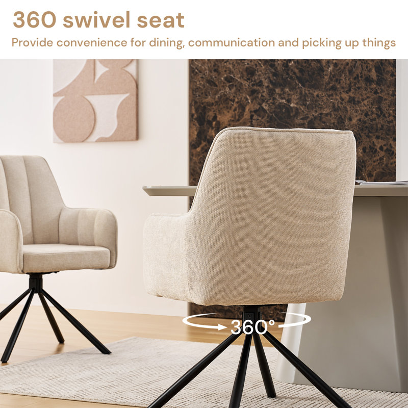 360°Swivel Fabric 1Er Set Dining Chair With Metal Legs,Upholstered Accent Tub Armchair,Green, Beige