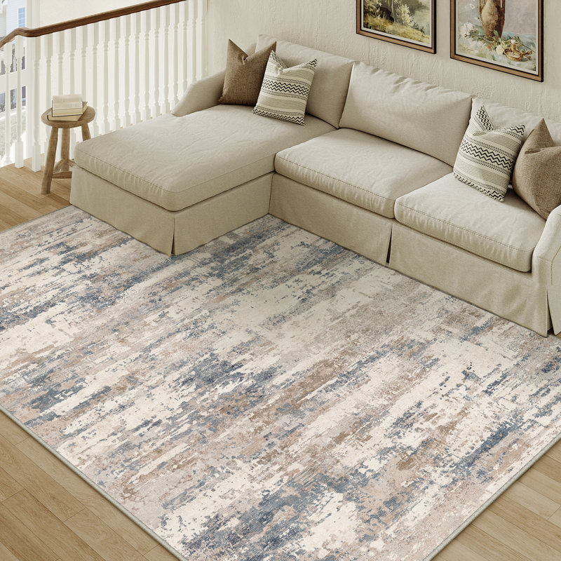 Sarah Modern Abstract Machine Washable Area Rug with Non-Slip Backing, Rectangle 6' x9'