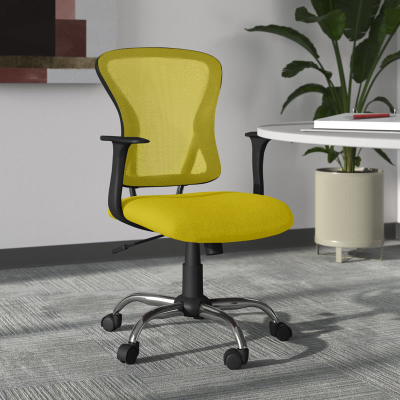 Mid-Back Mesh Swivel Task Office Chair with Chrome Base and Arms, Yellow
