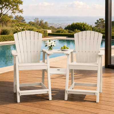 2-Piece Outdoor Tall Adirondack Chair with Double Connecting Trays, All Weather HDPE Patio Bar Set