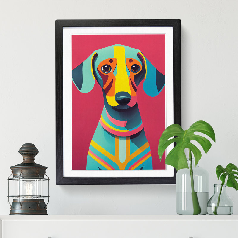 Liew Dachshund Kitsch - Picture Frame Print, Black, 64cm H x 46cm W x 2cm D