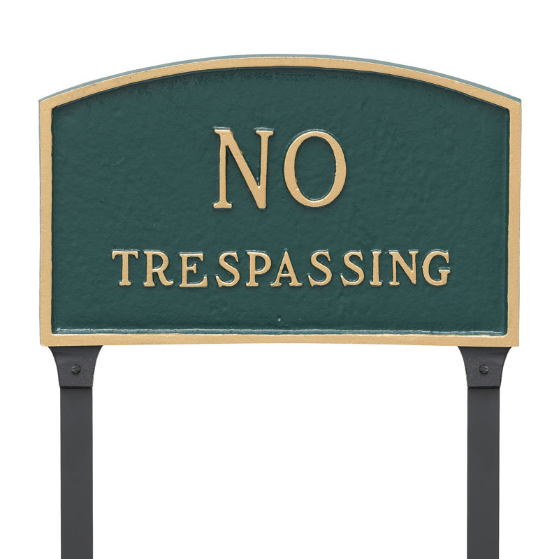 Panneau de jardin «No Trespassing», Vert forêt / doré, H 13 po x l 21 po x P 0,25 po
