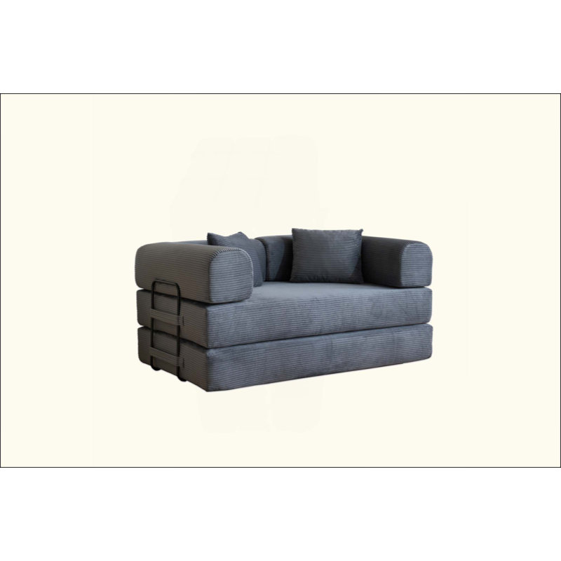 Convertible Sleeper Sofa Bed With Cylindrical Pillow, Corduroy Folding Mattress Couch With Fixed-Shape Frame, Floor Sofa Lounge Couch For Living Room Bedroom