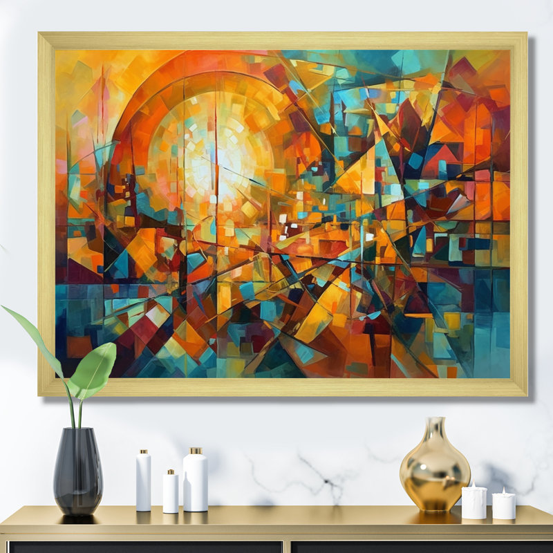 Ruthe abstrait de la forme cubiste I, Cadre doré simple, H 16 po x l 32 po x P 1 po