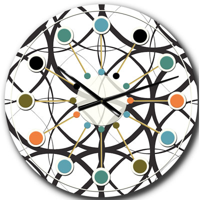 Motif géométrique monochrome - horloge murale moderne Mid-Century