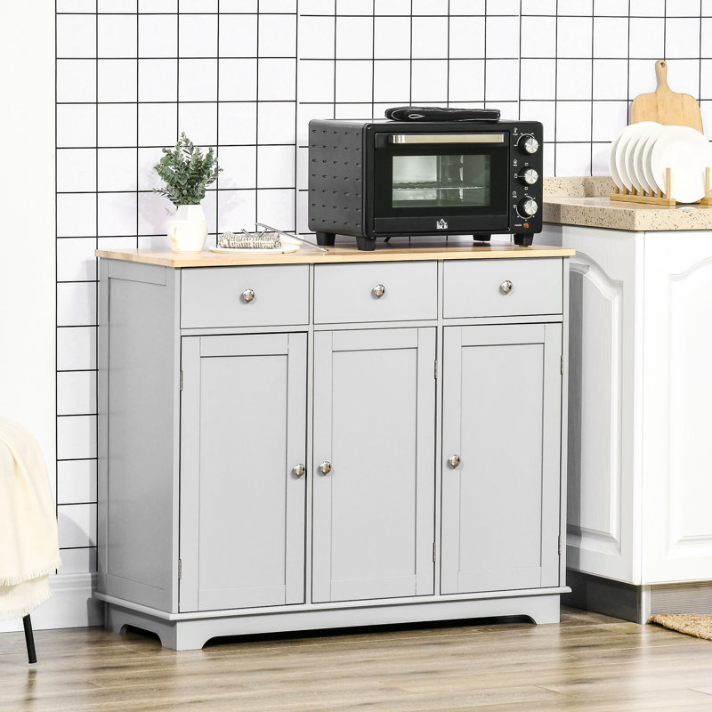 Armoire à café avec tiroirs. Buffet gris pour la cuisine. Tablettes réglables. L 39,99 po x P 15,54 po x H 33,5 po. Capacité de tiroir de 11 lb. Armoire de rangement de buffet à assembler, gris.