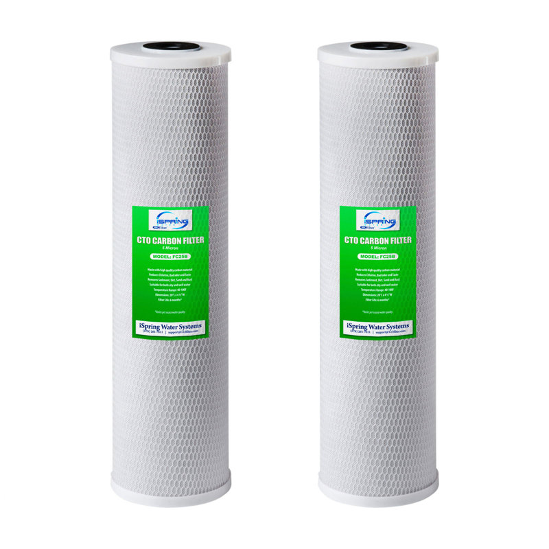 Cartouches de rechange pour filtre à eau iSpring FC25BX2 20 po x 4,5 po - Bloc de carbone CTO - Convient aux systèmes de filtration standards 20 po x 4,5 po - ensemble de 2