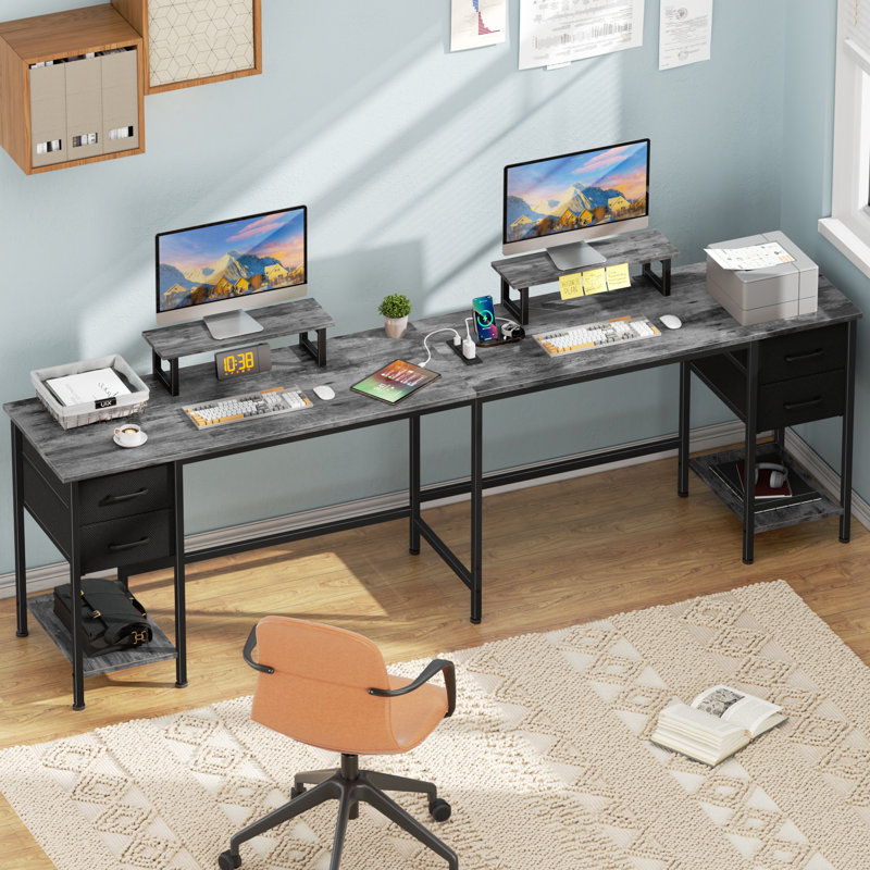 66” L-Shaped Computer Desk with Power Outlet, 29.1" H x 66.1" W x 47.2" D, Gray
