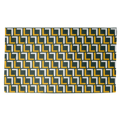 Tapis géométrique vert / jaune / blanc