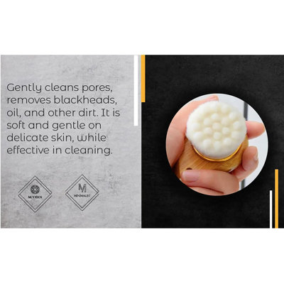 Manual Facial Cleansing Brush, 3.0" x 2.0" x 2.0", Bamboo & Soft Fiber, 1 Piece, Face Scrubber, Natural Wood, Gentle Exfoliation for Sensitive Skin