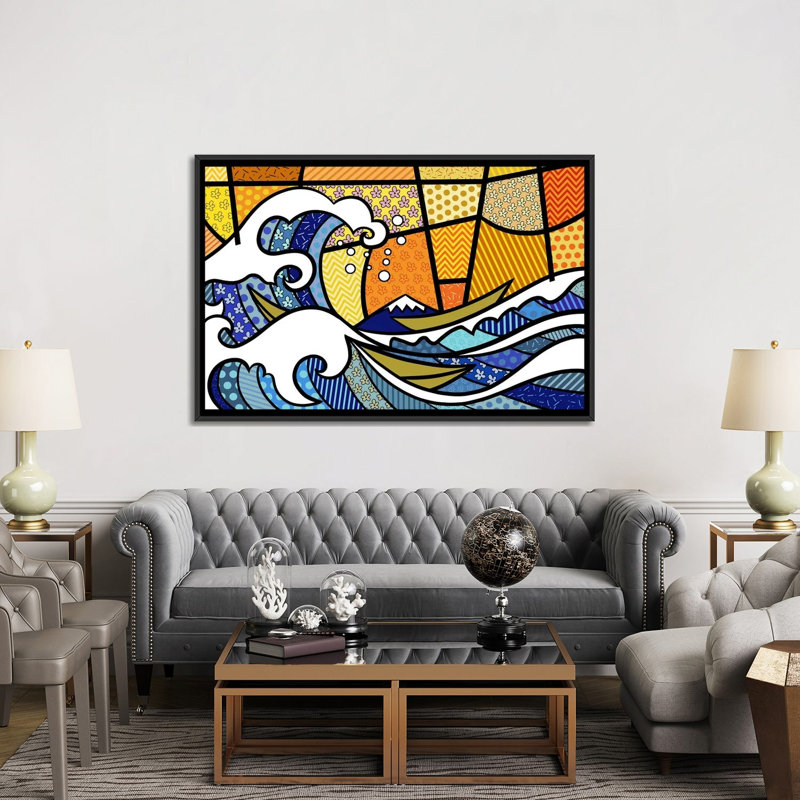 La grande vague de Kanagawa 2 (d'après Hokusai) - impression d'art graphique, H 40 po x l 60 po x 1,5 po, Pas de tapis
