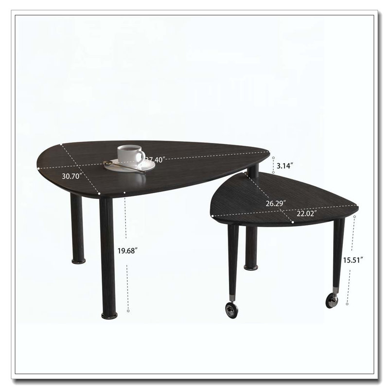 Table basse rotative avec pieds en bois d'hévéa massif, Noir, Noir