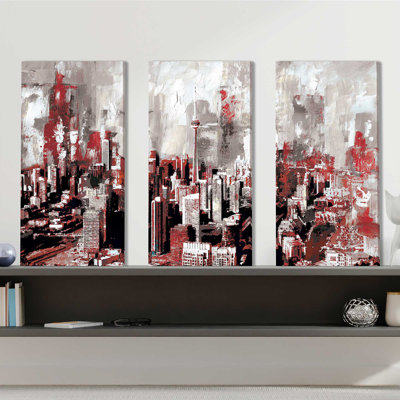 «Toronto Abstract V3 Red» par Ppi Studios, ensemble de 3 impressions sur toile