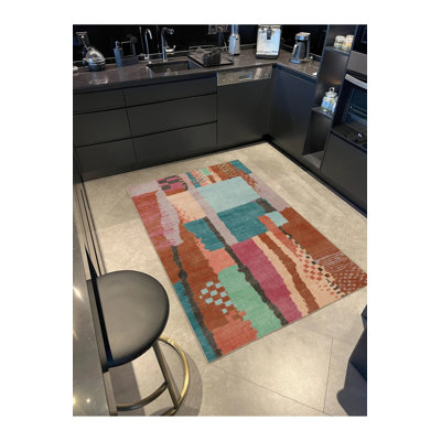 Multicolored Pastel Painted Patterned Washable Woven Base Carpet