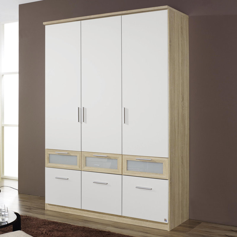 Bochum 4 Door Wardrobe, Alpine white, Sonoma oak and frosted glass