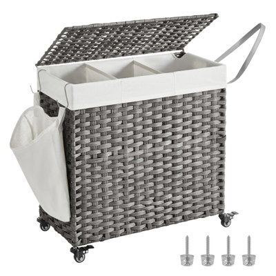 Wood Rolling Laundry Hamper with Handles
