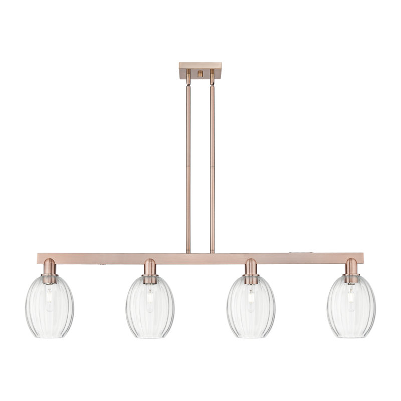Luminaire suspendu pour îlot 4 lumières Preston, Clair, Cuivre antique