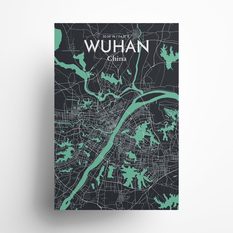 Carte de la ville de Whan, impression, Vert/gris, H 36 po x l 24 po