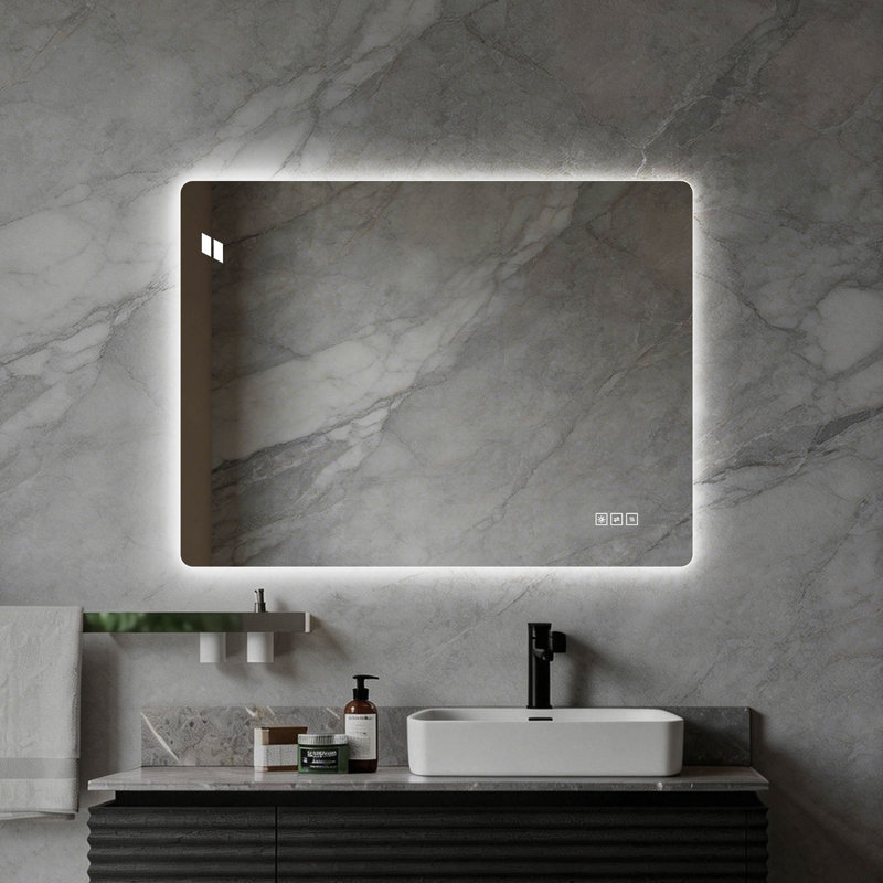 Miroir de salle de bain 24 * 32 "avec lumières à DEL avant et rétro-éclairé, miroirs de salle de bain anti-buée pour montage mural, 3 couleurs et 5 niveaux à intensité variable, horizontal / vertical