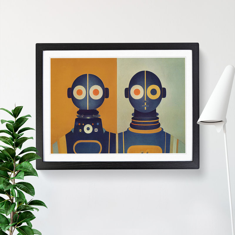 Symmetrical Robots Abstract - Single Picture Frame Print, Black, 46cm H x 64cm W