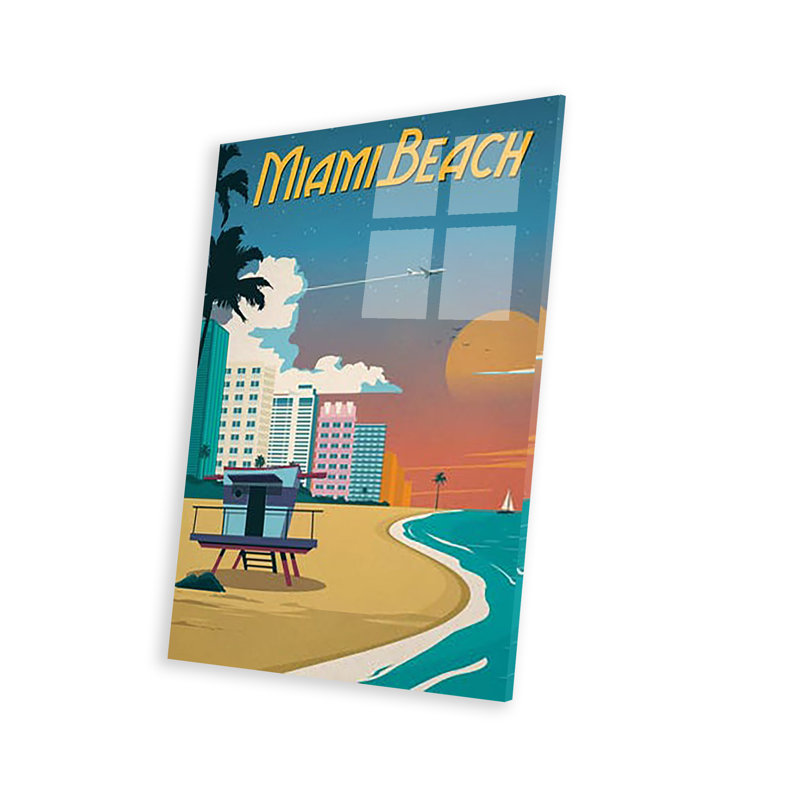 Impression de Miami Beach sur verre acrylique, H 24 po x l 16 po x P 0,25 po