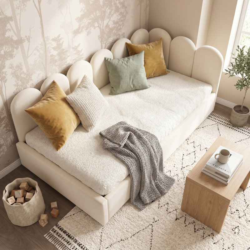 Upholstered Daybed with Trundle, Beige
