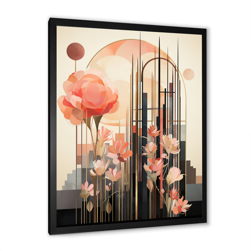 «Rose rose», art nouveau sur toile, H 32 po x l 24 po x P 1 po, Cadre simple noir