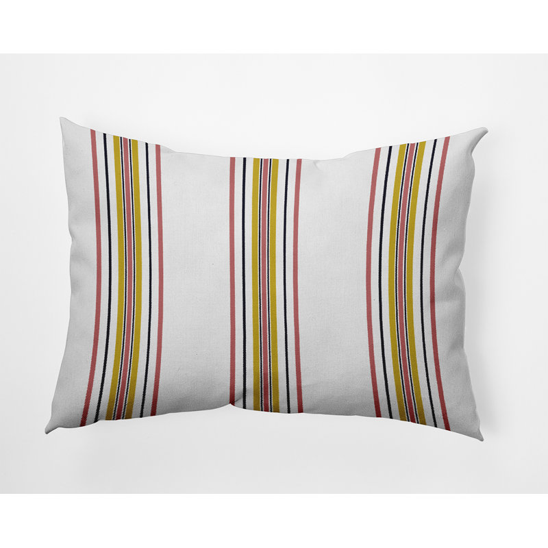 Outdoor Reversible Throw Pillow, Pink/Yellow/Black Striped