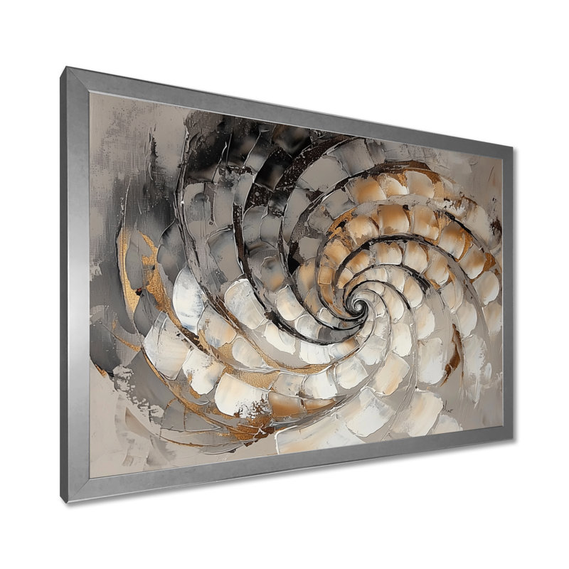 «Copper Luminous Abstract Spiral II - Abstract Modern Waves», reproduction sur toile, H 24 po x l 32 po, Argent argent