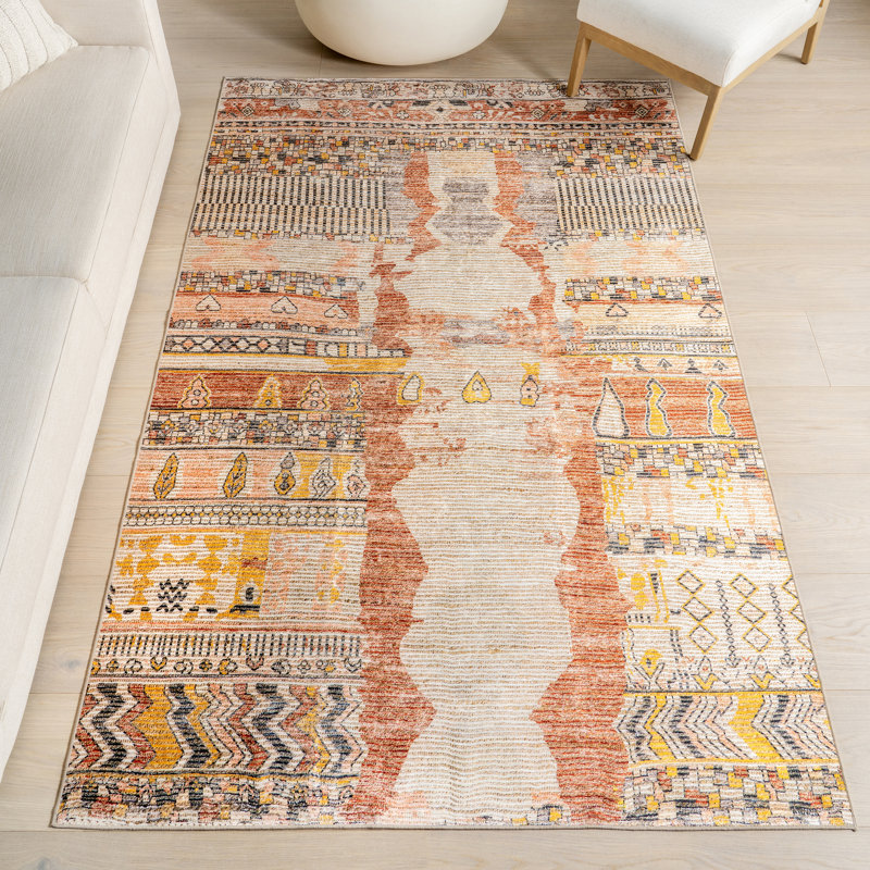Tapis abstrait lavable à la machine Kallie, Rectangle 6 pi x 9 pi