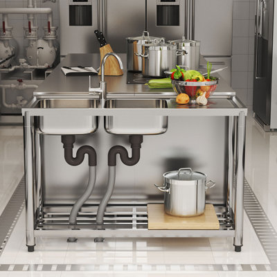 Borough Wharf 50mm W Double Bowl Stainless Steel Kitchen Sink with 2 Faucet Holes