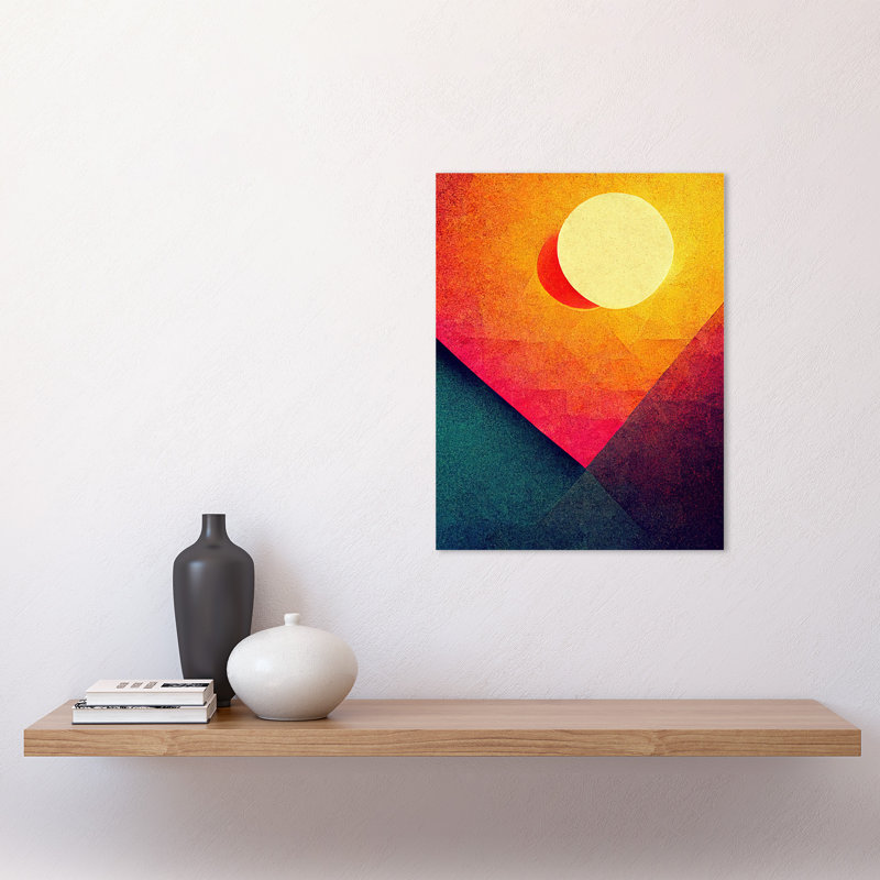 Abstract Geometric Retro Eclipse Moon Sunset - Print, Unframed, 40.5cm H x 30.5cm W x 0.2cm D