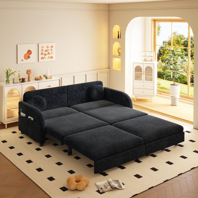 Canapés-lits modernes rembourrés en chenille pour petits espaces, peu encombrants, noir