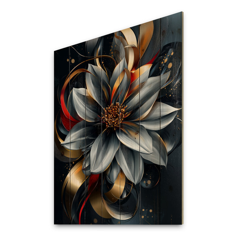 Vivid Dahlia Petal Geometry In Motion I - Dahlia Wood Wall Decor - On Natural Pine Wood, 20" H x 10" W x 0.78" D