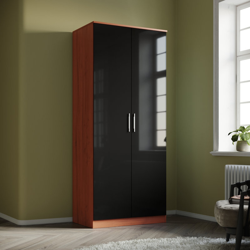 Shelissa 2 Door Manufactured Wood Wardrobe, Walnut/Black
