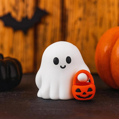 Figurines de fantôme d'Halloween fluorescentes transportant des citrouilles, mini statue de table fantasmagorique imprimée en 3D pour la décoration des Fêtes, bibliothèque, terrasse, chambre à coucher, table de maison intérieure
