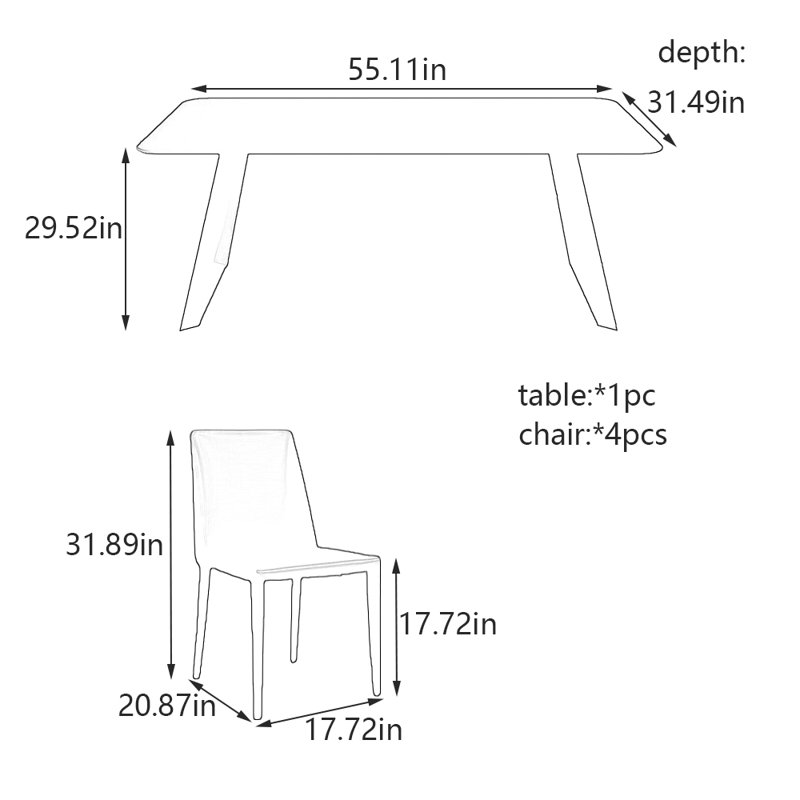 Ensemble de table de salle à manger et de chaises Simple Rock Plate, H 29,52 po x L 55,11 po x l 31,49 po