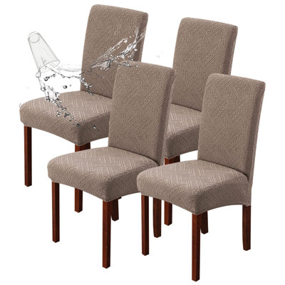 Waterproof Dining Room Chair Covers Stretch Parsons Chair Slipcovers For Dining Room Kitchen Chair Protector Cover, Removable, Washable (4, Pattern1-Taupe)