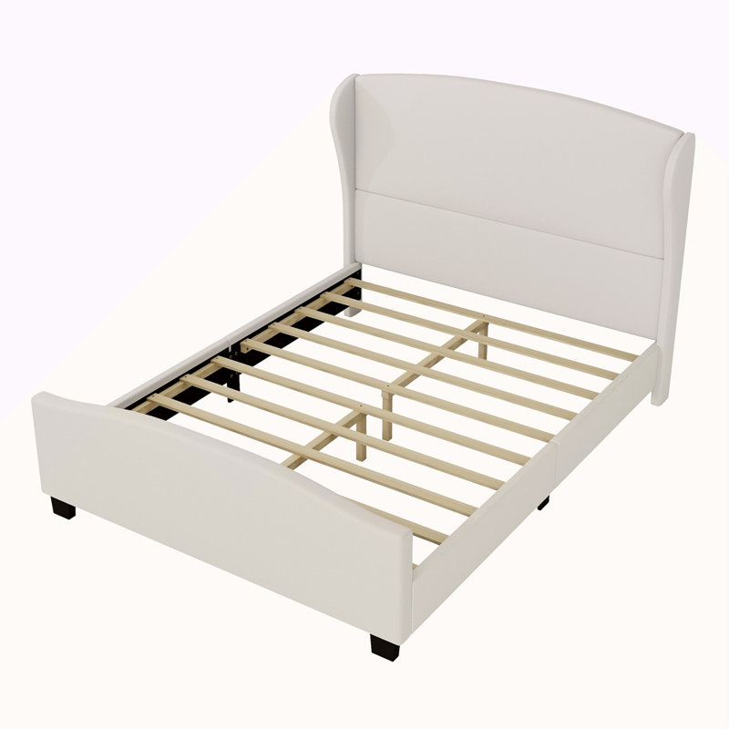Grand lit tapissier en lin à tête de lit de 51 po de hauteur avec sommier tapissier, Grand lit, Beige
