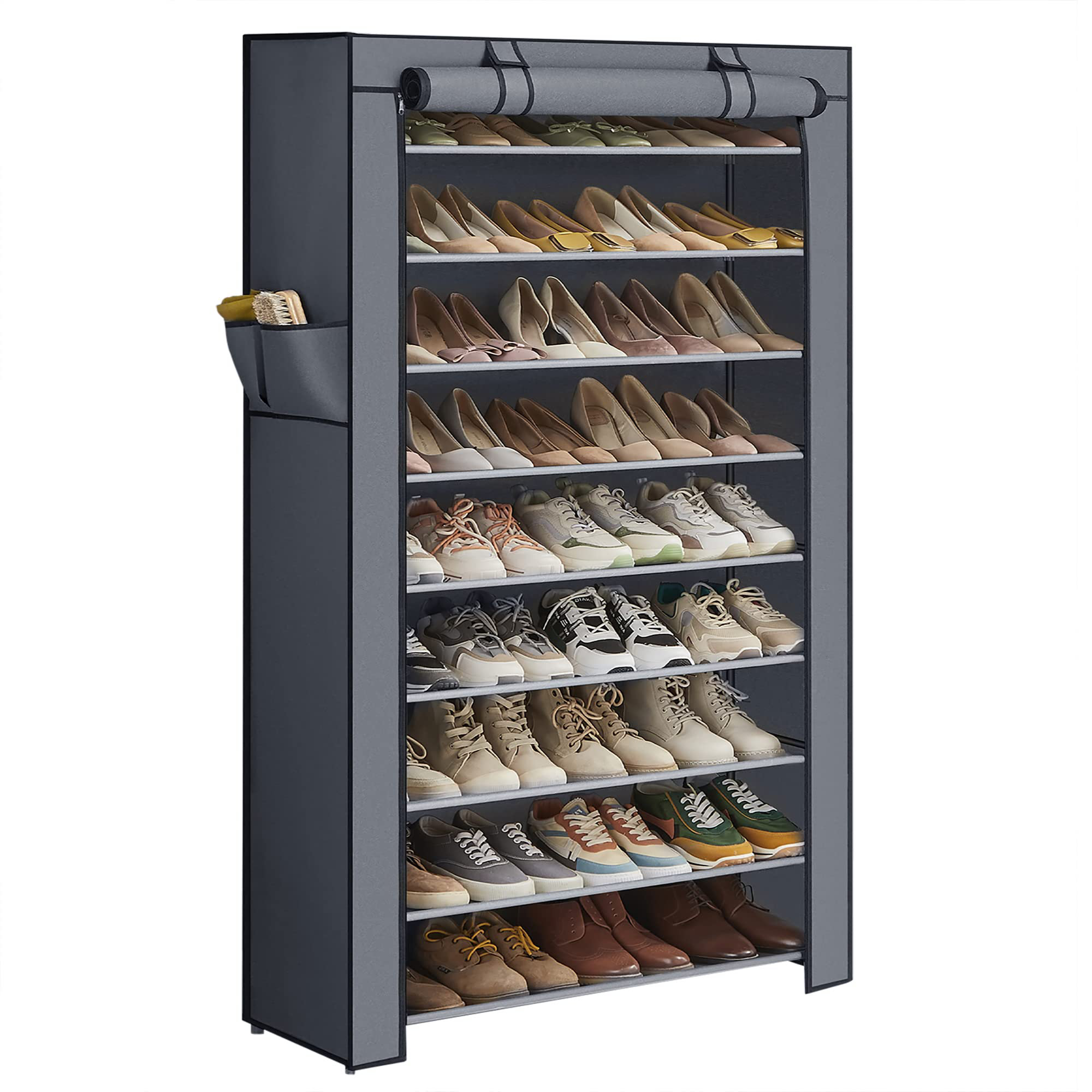 10 Tier Shoes Rack Organizer with Cover Rebrilliant Finish: Gray