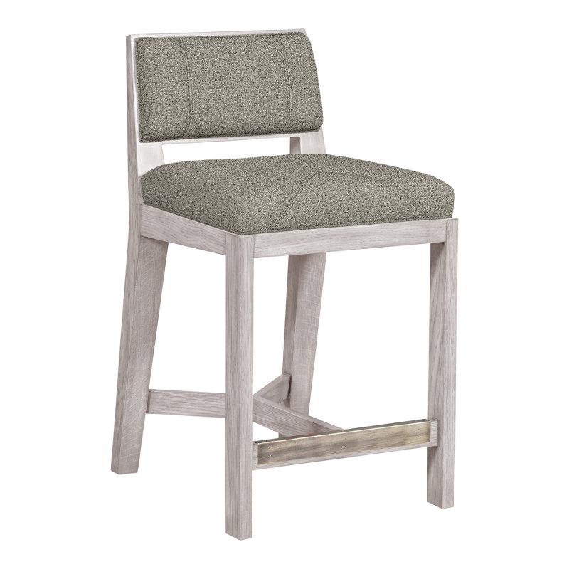 Scoville By Thom Filicia Upholstered Counter Stool with Solid Wood Frame, Gris colombe, Graphite Tuck