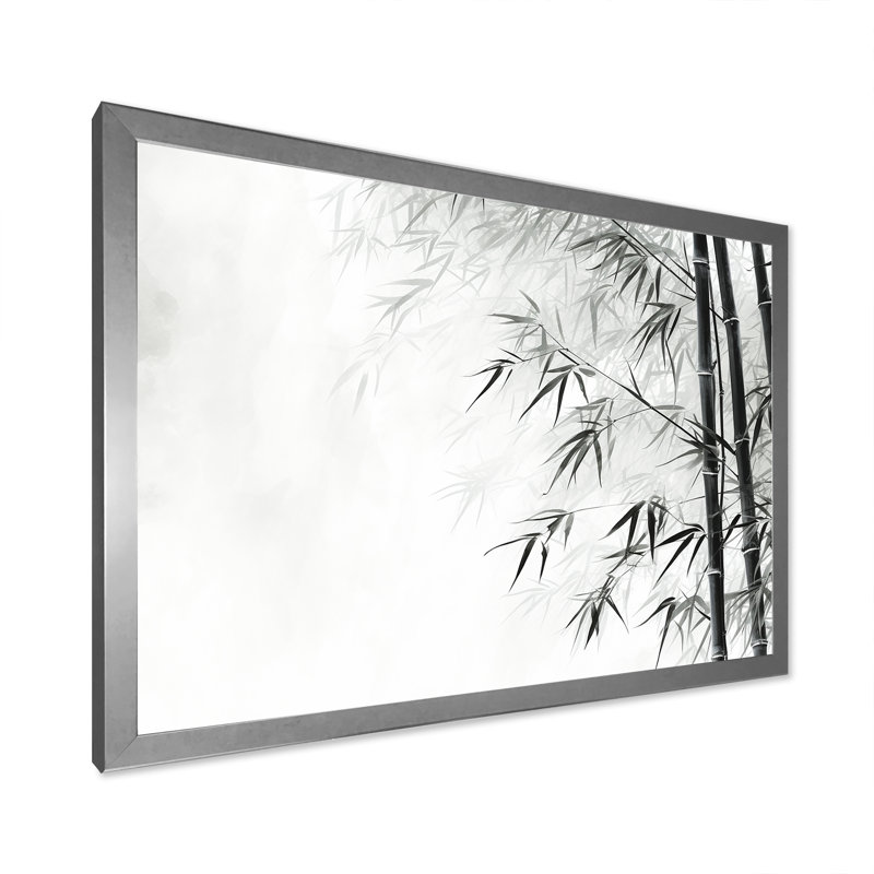 Bambou sauvage noir et blanc sur toile, Cadre photo argenté, H 30 po x l 40 po x P 1,5 po