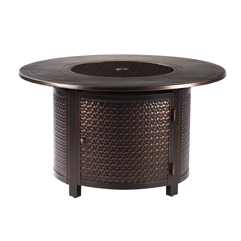 Jaidan Round Aluminum Propane Smokeless Fire Pit Table with Hidden Fuel Tank, Antique Copper